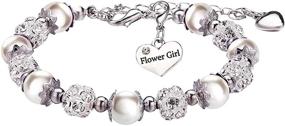 img 4 attached to Wedding Party Flower Girl Bracelet with Rhinestone Crystal Balls, Heart Pendant & Faux Pearls – Perfect Gift Jewelry