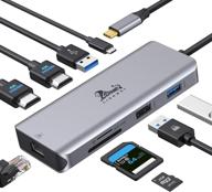 💻 usb c dual hdmi адаптер для монитора с разъемами usb, dual monitor docking station с 2 hdmi, 100w pd, 3 usb-портами, считывателем карт sd/tf и rj45 для macbook pro, macbook air, dell xps 13, hp x360 и других ноутбуков с разъемом типа c. логотип