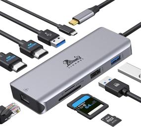 img 4 attached to 💻 USB C Dual HDMI адаптер для монитора с разъемами USB, Dual Monitor Docking Station с 2 HDMI, 100W PD, 3 USB-портами, считывателем карт SD/TF и RJ45 для MacBook Pro, MacBook Air, Dell XPS 13, HP x360 и других ноутбуков с разъемом типа C.