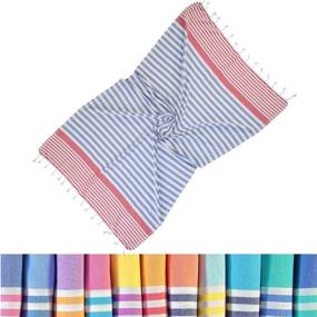 img 3 attached to Turkish Towels - LOOMANGO Galileo Denim Blue-Red, 100% Cotton Ultra Soft Design