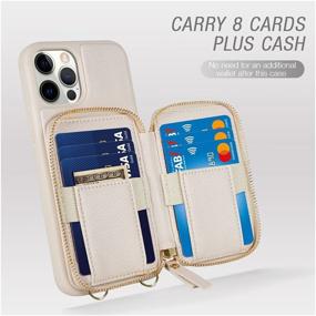 img 3 attached to ZVE Wallet Case Совместимый с iPhone 12 Pro Max - Бежевый: Стильный кожаный кошелек с карманом для карт, ремешком на запястье и полной защитой для женщин.