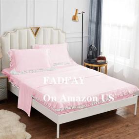 img 3 attached to 🛏️ FADFAY Blush Pink Twin Size Sheets - 100% Cotton, Hypoallergenic, Pom Pom Kids Girls Ruffled Deep Pocket Fitted Sheet (17.5 Inch) - 4 Piece Set with Ruffle Pillowshams in Pink/Twin