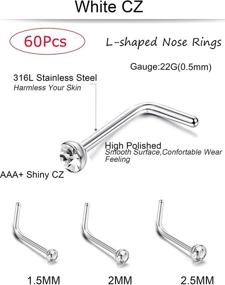 img 2 attached to 👃 Jstyle 60Pcs L Nose Piercing Studs Jewelry for Women Stainless Steel Body Ear Piercing 22G 1.5mm 2mm 2.5mm" - "Jstyle 60Pcs L Nose Piercing Studs for Women Stainless Steel Body Ear Jewelry 22G 1.5mm 2mm 2.5mm