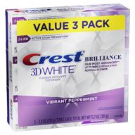 crest 3d white brilliance toothpaste, refreshing vibrant peppermint flavor, 3.9 oz (pack of 3) logo