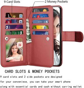 img 3 attached to 📱 Njjex Wallet Case for Samsung Galaxy A42 5G - Stylish Wine Red Credit Holder Folio Flip with Detachable Kickstand and Lanyard