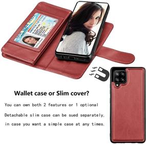 img 1 attached to 📱 Njjex Wallet Case for Samsung Galaxy A42 5G - Stylish Wine Red Credit Holder Folio Flip with Detachable Kickstand and Lanyard