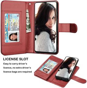 img 2 attached to 📱 Njjex Wallet Case for Samsung Galaxy A42 5G - Stylish Wine Red Credit Holder Folio Flip with Detachable Kickstand and Lanyard