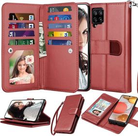 img 4 attached to 📱 Njjex Wallet Case for Samsung Galaxy A42 5G - Stylish Wine Red Credit Holder Folio Flip with Detachable Kickstand and Lanyard