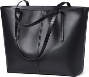 img 4 attached to 👜 Seammer Women's Leather Tote Bag: Stylish & Spacious Shoulder Handbag for Work