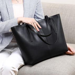 img 3 attached to 👜 Seammer Women's Leather Tote Bag: Stylish & Spacious Shoulder Handbag for Work