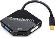 cabledeconn thunderbolt mini displayport dp to hdmi vga dvi cable converter adapter - multi-function cobra appearance for macbook, surface pro, air - black logo