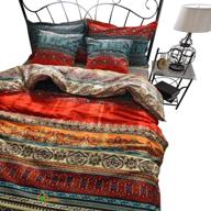 bohemian brushed cotton duvet & fitted sheet set queen size - 4 piece boho exotic striped bedding, comforter cover sets (no comforter included) logo
