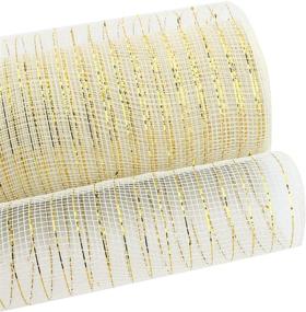 img 2 attached to 🎀 MEEDEE 10-inch x 30 Feet Gold White Mesh Deco Poly Mesh Ribbon - Metallic White & Gold Roll for Wreaths, Swags, and Decorating - 1 Pack