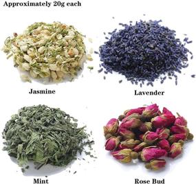 img 2 attached to 🌸 Dried Flower and Herb Accessories Decorations - Set of 4 Bags - Dry Flowers Essential Supplies - Rose Buds, Lavender, Jasmine & Mint Scents for Flower Arrangements, Crafts, Bath Soap, Lip Gloss Making