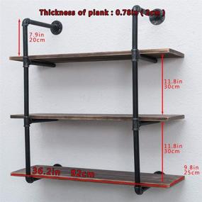 img 2 attached to 🛠️ 36in Industrial Pipe Shelving Wall Mounted - Rustic Metal Floating Shelves, Steampunk Real Wood Bookshelves - Wall Shelf Unit for Hanging - Farmhouse Kitchen Bar Shelving, 3 Tier