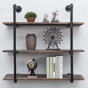 img 4 attached to 🛠️ 36in Industrial Pipe Shelving Wall Mounted - Rustic Metal Floating Shelves, Steampunk Real Wood Bookshelves - Wall Shelf Unit for Hanging - Farmhouse Kitchen Bar Shelving, 3 Tier