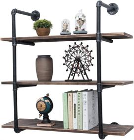 img 3 attached to 🛠️ 36in Industrial Pipe Shelving Wall Mounted - Rustic Metal Floating Shelves, Steampunk Real Wood Bookshelves - Wall Shelf Unit for Hanging - Farmhouse Kitchen Bar Shelving, 3 Tier