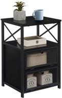 🌙 vecelo end table: flip drawer, x-design side, modern & sturdy nightstand for bedroom/office, easy assembly - set of 1, black logo