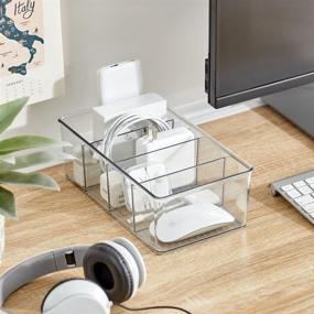 img 2 attached to 🗄️ Clear Plastic Office Storage Organizer Bin Box - 4 Divided Sections - Cabinets, Closets, Drawers, Desks, Tables, Workspace, 4 Pack - mDesign