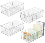 🗄️ clear plastic office storage organizer bin box - 4 divided sections - cabinets, closets, drawers, desks, tables, workspace, 4 pack - mdesign логотип