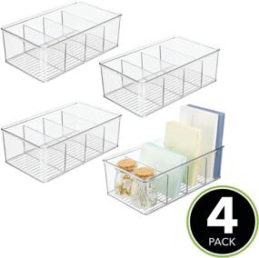 img 3 attached to 🗄️ Clear Plastic Office Storage Organizer Bin Box - 4 Divided Sections - Cabinets, Closets, Drawers, Desks, Tables, Workspace, 4 Pack - mDesign