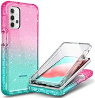 📱 ultimate protection with nznd case for samsung galaxy a32 5g: built-in screen protector, shockproof rugged bumper, glitter pink/aqua design logo