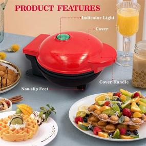 img 2 attached to Aurkalri Mini Waffle Maker for Individual Waffles: Perfect On-the-Go Breakfast, Lunch, or Snack Maker with Easy Clean Non-Stick Coated Plates & Automatic Temperature Control (Red)