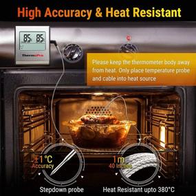 img 2 attached to ThermoPro TP-16: Large LCD Digital Cooking Thermometer for Oven, 🍖 BBQ Grill & More - Stainless Steel Probe, Timer & Clock Included
