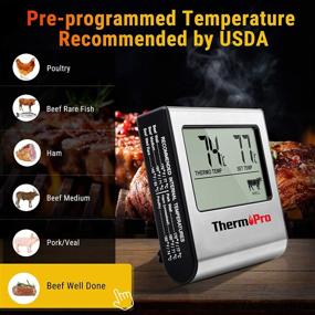 img 3 attached to ThermoPro TP-16: Large LCD Digital Cooking Thermometer for Oven, 🍖 BBQ Grill & More - Stainless Steel Probe, Timer & Clock Included