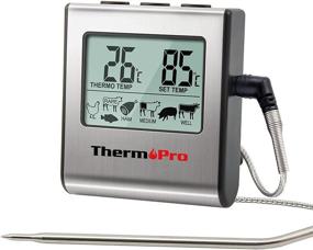 img 4 attached to ThermoPro TP-16: Large LCD Digital Cooking Thermometer for Oven, 🍖 BBQ Grill & More - Stainless Steel Probe, Timer & Clock Included
