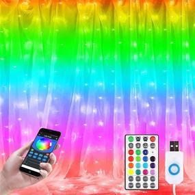 img 4 attached to KJOY Dream Color Curtain Lights with Bluetooth LED Chasing Light - Color Changing Rainbow Backdrop Window String Lights with 320LED, USB Remote Control Fairy Icicle Lights for Halloween and Christmas Decoration