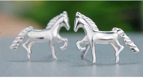 img 3 attached to 🐴 Hypoallergenic 925 Sterling Silver Small Tiny Minimalist Horse Stud Earrings for Women Girls - Cute Animal Earrings