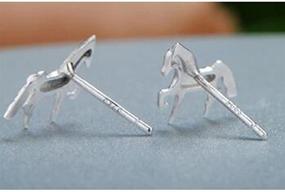 img 2 attached to 🐴 Hypoallergenic 925 Sterling Silver Small Tiny Minimalist Horse Stud Earrings for Women Girls - Cute Animal Earrings