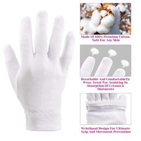 img 2 attached to 🧤 Premium 100% Cotton Gloves for Eczema Relief, 10 Pairs White Moisturizing Gloves for Dry, Sensitive Skin - Overnight Bedtime Spa Therapy with Secure Wristbands