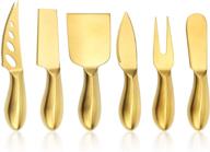 🎁 christmas gift: premium 6-piece golden cheese knife set with stainless steel cheese cutter, fork, and slicer - cheese tool collection and spreaders logo