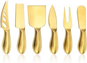 img 4 attached to 🎁 Christmas Gift: Premium 6-Piece Golden Cheese Knife Set with Stainless Steel Cheese Cutter, Fork, and Slicer - Cheese Tool Collection and Spreaders