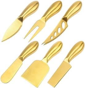 img 1 attached to 🎁 Christmas Gift: Premium 6-Piece Golden Cheese Knife Set with Stainless Steel Cheese Cutter, Fork, and Slicer - Cheese Tool Collection and Spreaders