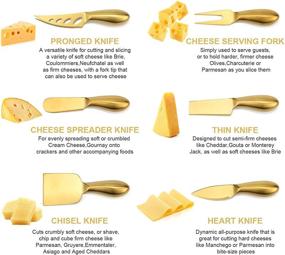 img 2 attached to 🎁 Christmas Gift: Premium 6-Piece Golden Cheese Knife Set with Stainless Steel Cheese Cutter, Fork, and Slicer - Cheese Tool Collection and Spreaders