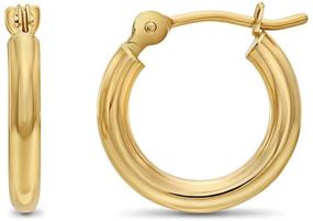 img 4 attached to 2mm Tube Classic Shiny Polished Round Hoop Earrings in 14k Yellow Gold