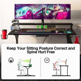 img 2 attached to 7 Warrior Gaming Desk 60 INCH with RGB Mouse Pad & Power Outlet, Carbon Fiber Surface Gamer Desk with Monitor Stand, Ergonomic Y Shaped Gamer Table with Cup Holder, Headphone Hook, and Outlet Organizer