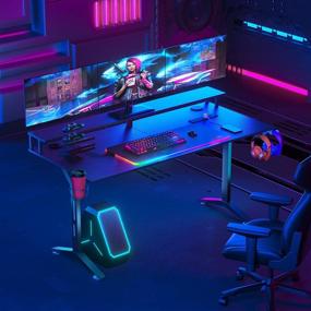 img 3 attached to 7 Warrior Gaming Desk 60 INCH with RGB Mouse Pad & Power Outlet, Carbon Fiber Surface Gamer Desk with Monitor Stand, Ergonomic Y Shaped Gamer Table with Cup Holder, Headphone Hook, and Outlet Organizer