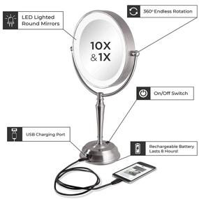 img 2 attached to 💡 Zadro 10X Mag Next Gen LED Rechargeable Round Double Sided Satin Nickel Mirror: Illuminated Beauty and Portability Combined