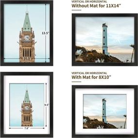 img 3 attached to 🖼️ Yome 11x14 Black Picture Frame - Stylish Wall Decor for Photos, Gallery and Room Decoration. Set of 2 Frames, Ideal for 8x10 Photos with Mat or 11x14 Photos Without Mat. Solid Wood Frames with Plexiglass.