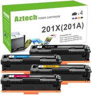 aztech compatible toner cartridge 4-pack for hp 201x 201a cf400x cf400a color pro mfp m277dw m252dw m277c6 cf401x cf402x cf403x m277 m252 printer ink (black cyan yellow magenta) logo
