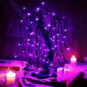 img 2 attached to 🎃 Kemooie 20 Inch 80 LED Tabletop Halloween Willow Tree Lights: Spooky Purple Bat Ornaments, Battery Powered Black Lighted Tree for Purple Halloween Decorations, Pre-lit Table Setting & Party Decor