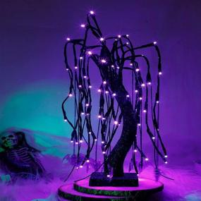 img 3 attached to 🎃 Kemooie 20 Inch 80 LED Tabletop Halloween Willow Tree Lights: Spooky Purple Bat Ornaments, Battery Powered Black Lighted Tree for Purple Halloween Decorations, Pre-lit Table Setting & Party Decor