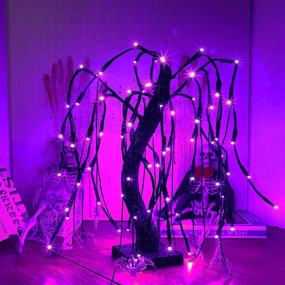 img 4 attached to 🎃 Kemooie 20 Inch 80 LED Tabletop Halloween Willow Tree Lights: Spooky Purple Bat Ornaments, Battery Powered Black Lighted Tree for Purple Halloween Decorations, Pre-lit Table Setting & Party Decor