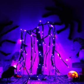 img 1 attached to 🎃 Kemooie 20 Inch 80 LED Tabletop Halloween Willow Tree Lights: Spooky Purple Bat Ornaments, Battery Powered Black Lighted Tree for Purple Halloween Decorations, Pre-lit Table Setting & Party Decor