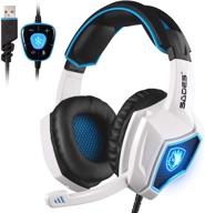 🎧 sades spirit wolf gaming headset: immersive 7.1 surround sound, over-the-ear noise isolation, microphone, usb, breathing led lights - pc gamers (black white) logo