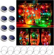 colorful 8 pack mason jar fairy lights with solar power - 🌈 perfect for outdoor decor, garden, party, christmas - includes 8 hangers (jars not included) логотип